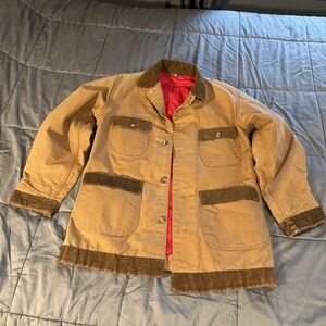 Vintage Corduroy Collar Chore Barn Coat Hunting Jacket Medium Brown Farm Wear